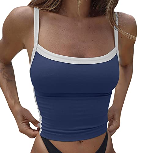 Damen Crop Tops Sexy Ärmellos - Tanktops Quadratischer Hals Tank Top Oberteile Bauchfrei Camisole-Top Zweifarbig Kurz Tshirt Fitted Corset-Top Basic Shirt Skinny Trägertop Party-Weste