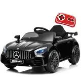 12V Kinder Elektroauto Mercedes Benz AMG,Elektrische Kinderfahrzeuge,Elektrofahrzeug 2-türig mit 2,4G-Fernbedienung,MP3,Musik,LED-Leuchten und 5 Punkt Sicherheitsgurt für Kinder ab 3 Jahre-schwarz