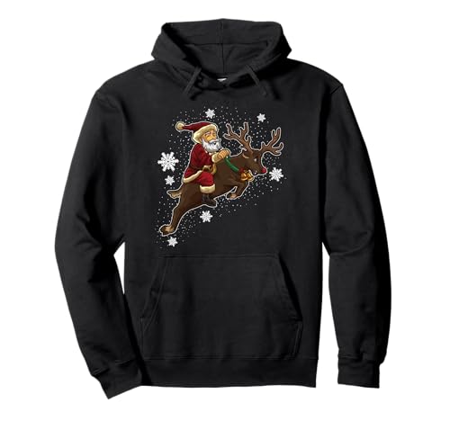 Weihnachtsmann reitet Rentier - Geschenke Zustelldienst , Mit Kapuze , Pullover Hoodie , Langarm
