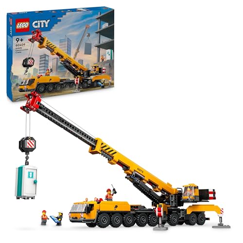 LEGO City Mobiler Baukran, Bauspielzeug für Jungen und Mädchen, Geschenk für kreative Kinder, ausfahrbarer Langer Ausleger, 4 Bauarbeiter-Minifiguren für Rollenspiele 60409