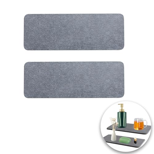 2 Stück Diatomit Tablett Wasserabsorbierende Diatomit Untersetzer Wasserabsorbierender Stein für Spüle Wasserabsorbierendes Steintablett für Spüle für Tassen, Getränkeflaschen, Pflanzen (Grau)