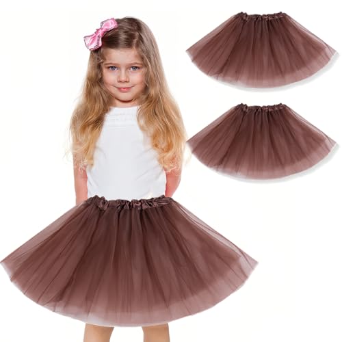 WKRTDY 2x Tutu-Rock, Ballett Tanzröcke, Partyrock für Mädchen, Tutu Kostüm, Tüll-Tutu für Tanzpartys für Mädchen, Tüllrock Tütü Tutu Ballettrock Ballet Petticoat Ballettkleid (hellbraun, 3 Lagen)