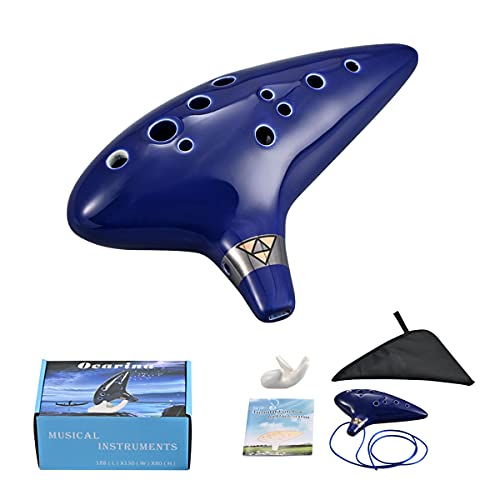 LIEKE Ocarina 12-Loch Alto C Keramik Okarina Zelda, Musikinstrument, Geschenk für Kinder Erwachsene mit Display Ständer Notenbuch Nackengurt Tasche