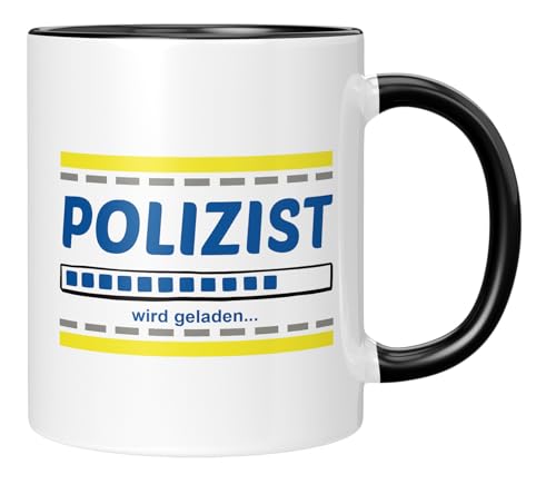 TassenTicker - Polizist, wird geladen - lustige Tasse als Geschenk - Arbeitskollegen - Beruf - Dankeschön - Witzig - Prüfung - Ausbildung- schwarz