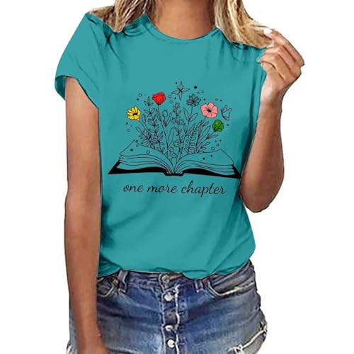 Damen T-Shirts Modische Oberteile Kurzarm Rundhals Freizeitbekleidung Bedruckte Designs Casual Stil für Alltag Sport (Blue, S)