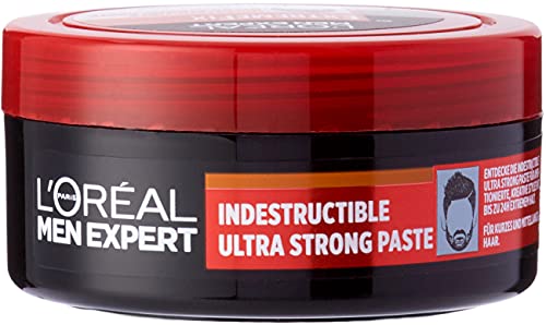 L'Oréal Men Expert Indestructible Ultra Strong Paste für Männer, Haar Styling Wax für bis 24h super starken Halt, Herren Haarwachs Pomade für kurzes und mittellanges Männerhaar, Extreme Fix, 1 x 75 ml