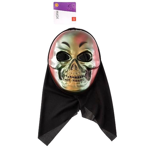 Folat 23878 23878-Happy Booo Totenkopf Halloween Schwarz Weiß-gruselige Maske Kostüm für Erwachsene und Kinder Party Dekoration, Mehrfarbig