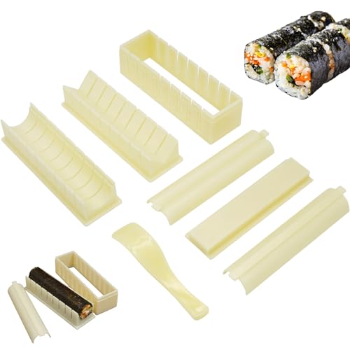 7pcs Sushi Maker Kit, quadratische, runde und herzförmige Sushi -Form mit Löffel und sogar Schlitz für den einfachen Schneiden von Plastikhersteller für Home & Commercial