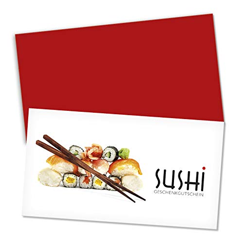 GESCHENKGUTSCHEINcom by POS-HAUER. Gutschein-Set. 50x Gutschein + Kuvert. Für Chinarestaurant, Gastronomie zum selber Ausfüllen.
