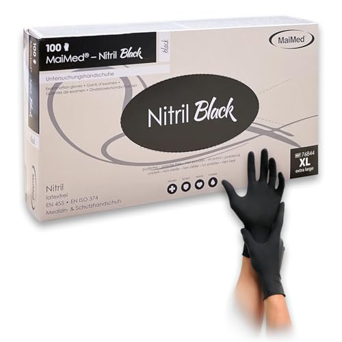 Maimed Nitril Black Einmalhandschuhe 100 Stück Einweghandschuhe XL – Schwarze Nitrilhandschuhe puderfrei – Größen XS, S, M, L, XL - Nitrile Gloves Schwarze Handschuhe Einweg Damen Herren