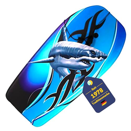 BEST SPORTING Bodyboard Kinder – Leichtes Surfbrett für Strand, Meer & Schwimmbad | 92 x 46 x 5 cm | In verschiedenen Designs | Inkl. Leash für sicheren Halt (Shark)