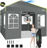 COBIZI Pavillon 3x3 Faltpavillon wasserdicht Winterfest, EIN-Tasten-Zentralverriegelung Partyzelt Faltbar Anti-UV mit Fluoreszierenden Streifen, 4 Seitenwänden, 3 Höhenverstellbar,Gartenzelt, Freien