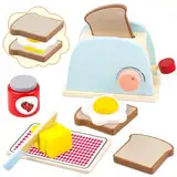 Airlab Kinderküche Zubehör Holz Toaster für Kinder, Spielküche Pop-up Toaster Set, Spielzeugtoast mit Brotscheiben Butter, Holzspielzeug Küchenspielzeug Pädagogische Rollenspiel Lernspielzeug Geschenk