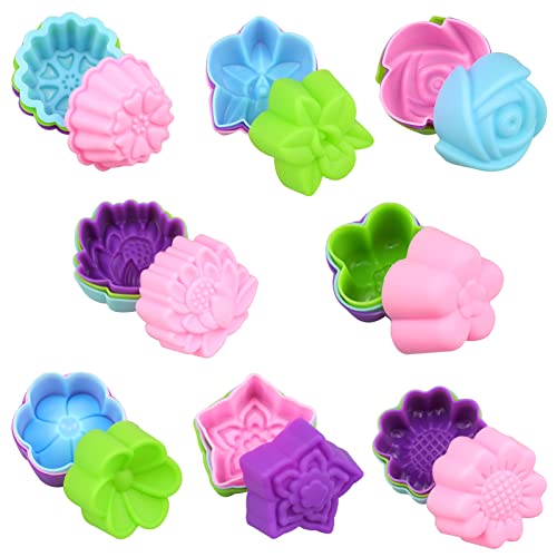 Honatrv 32 Stück Muffinform Silikon Klein, Backformen Kinder, Mini Gugelhupfform, Muffinförmchen mit 8 Patterns 4 Colors, Bedarf für die Süßigkeitenherstellung