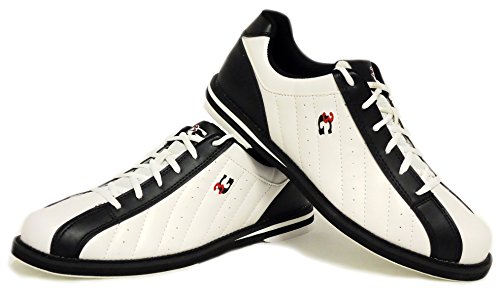 Bowling-Schuhe, 3G Kicks, Damen und Herren, für Rechts- und Linkshänder in 7 Farben Schuhgröße 36-48 (weiß-schwarz, 44.5 (US 12))