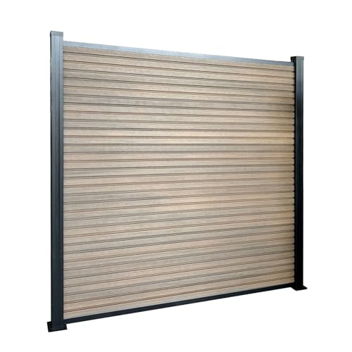 Floordirekt Gartenzaun 180x180cm mit Aluminium Pfosten - WPC Zaun Komplettset Kronos - Sichtschutzzaun - Windschutz Sichtschutz für Terrasse & Garten - Inklusive Montagematerial (Teak)