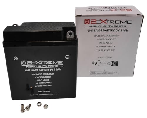 2EXTREME 6V 11Ah 6N11A-BS AGM Batterie, wartungsfrei versiegelt und vorgeladen kompatibel für BMW R 26 27, Simson S 50 51 53 70 83, SR50, SR80, Heinkel, Bella, Mz