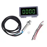 Fafeicy Motordrehzahlmesser, DC 8 Bis 24 V 40 MA 10 Bis 9999 U/Min 4 Digitale LED-Tachometer, Drehzahlmesser, Halle, Näherungsschaltersensor, NPN, Grün, Industrielle Drehzahlmesser