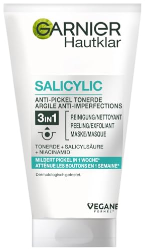 Garnier Hautklar 3 in 1 Gesichtsreinigung für unreine Haut, Reinigung, Peeling und Maske, Mit Salizylsäure und Tonerde, 1 x 150 ml