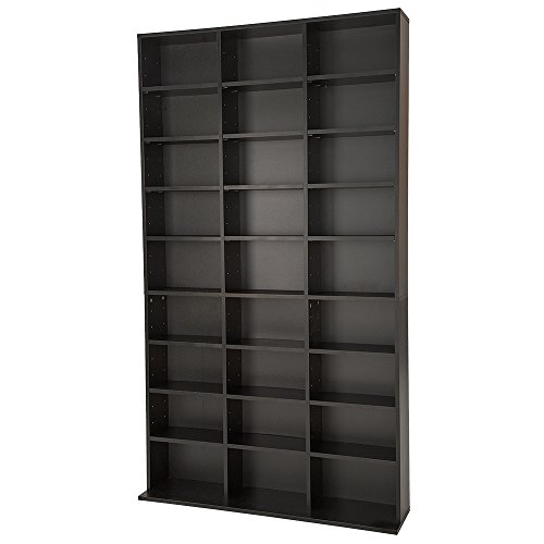 tectake Regal Aufbewahrung, offene Schrank Wand stehend für CDs, DVDs, als Bücherregal, Raumtrenner, Ständer oder Vitrine für Sammlungen und Hobby - schwarz