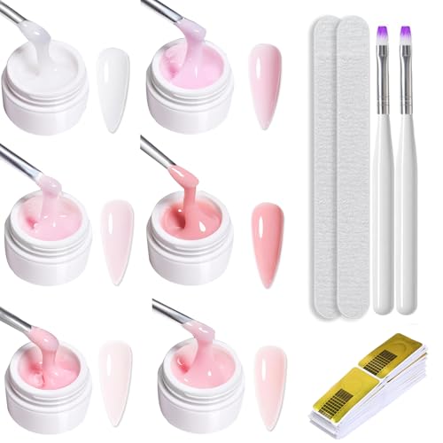 Builder Gel für Nägel 6 Farben, Aufbaugel für Gelnägel Rosa, UV Nagelgel Set zur Nagelverlängerung Modellage Nail Art Base Verstärkung, Nagellack für Nägel Selber Machen
