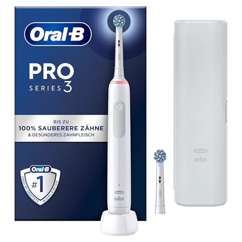 Oral-B PRO 3 3500 Elektrische Zahnbürste/Electric Toothbrush, 2 Aufsteckbürsten, mit 3 Putzmodi und visueller 360° Andruckkontrolle für Zahnpflege, Reiseetui, Geschenk Mann/Frau, weiß