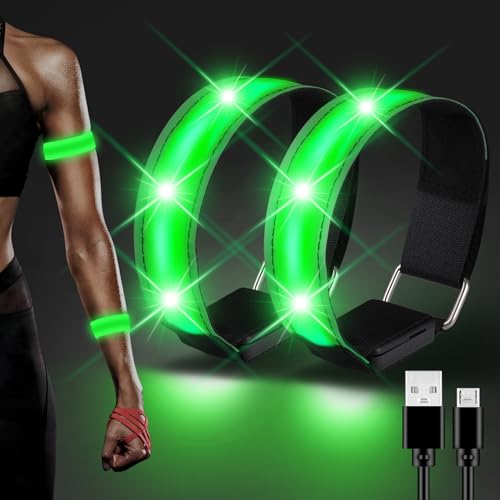 JIZZU LED Reflective Aufladbar, 2 Stück LED Safety Armband, USB Reflektorband, LED Leuchtarmband, Leuchtband Kinder für Nachtlauf Radfahren Joggen Hundewandern Outdoor Sports