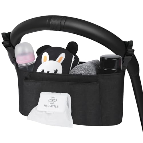 Vicloon Kinderwagen Organizer Universal,Organizer Kinderwagentasche mit Feuchttücherspender,Kinder Buggy Organizer Zum Tragen Trinkflasche/Feuchttüchern/Windeln/Baby Zubehör -Schwarz