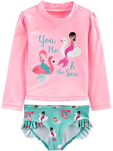 Simple Joys by Carter's Baby-Mädchen 2-Piece Assorted Rashguard Rash-Guard-Set, Aquagrün Schwan/Rosa Meerjungfrau, 3 Jahre