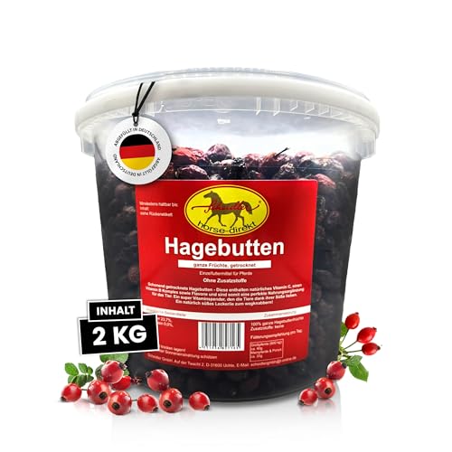 Scheidler horse-direkt Hagebutten getrocknet für Pferde 2kg – Ganze Hagebutte in Spitzenqualität – 100% Natürlicher Vitamin C Booster – Ideales Pferdeleckerli/Zusatzfutter ohne Zuckerzusatz