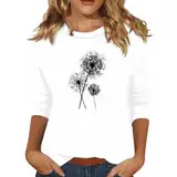 SCBFDI Ausgefallene Tshirts Damen T-Shirt 3/4 Arm Damen Tshirt V Ausschnitt Damen T-Shirt Damen 3/4 Arm Oberteil Damen Frühling Dunkelblaues T-Shirt Outfits Damen Damen Tshirt 3/4 Weiß M