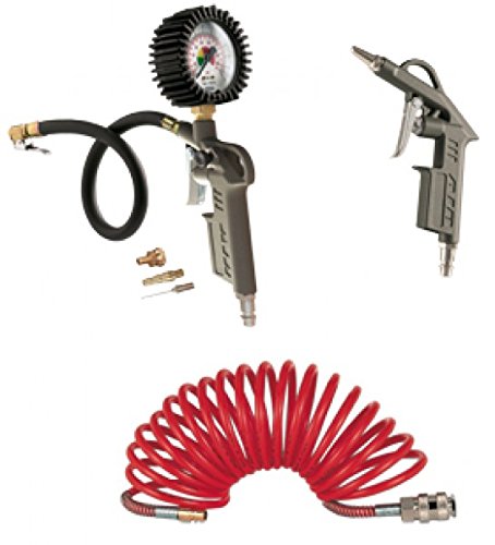 SCHNEIDER 3-teiliges Werkzeug-Set DL-WZ-Set mit Reifenfüllmessgerät, Ausblaspistole und 5m Spiralschlauch Werkzeug-Set DL-WZ-Set