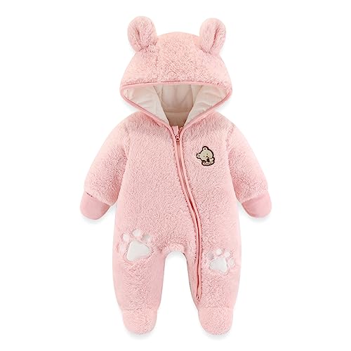 Baby Schneeanzüge Winter Overall mit Kapuze Fleece Strampler Mädchen Jungen Warm Outfits- Gr. 9-12 Monate (80 cm), Gelb