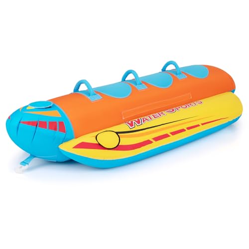 COSTWAY Bananenboot für 3 Personen, Towable Tube mit 3 Eva-gepolsterten Sitzen und Griffen, Wassersport Funtube, Formula Tube für Boot, Reparatursatz enthalten