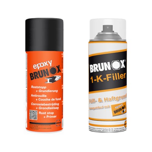 Generisch BRUNOX Rostschutz-Set – Epoxy Rostumwandler + 1-K-Filler Grundierung – je 400 ml Spraydose – für Metall, Auto, Oldtimer, Maschinen