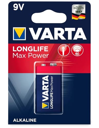 VARTA Batterien 9V Blockbatterie, 1 Stück, Longlife Max Power, Alkaline, für Rauchmelder, Brand- & Feuermelder, Mikrofon