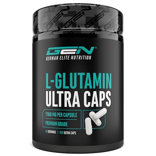 L-Glutamin Ultra Caps - 365 Kapseln mit 1100 mg je Kapsel - Reines & ultrafeines L-Glutamine - Extra hochdosiert - Premium Aminosäure