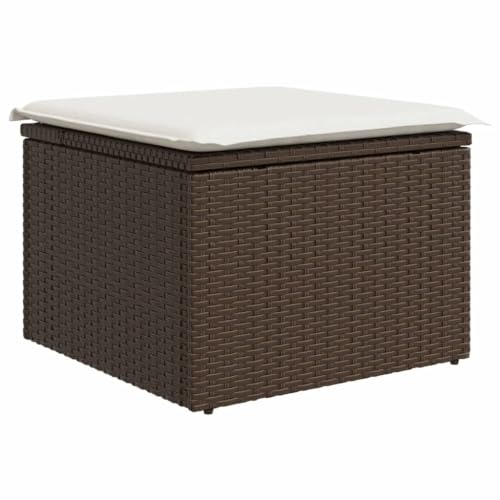 Makastle Gartenhocker, Poly Rattan Fußhocker mit Kissen, Fußauflage, Balkon Sitzhocker, Rattanhocker für Garten Terrasse, Braun 55x55x37 cm