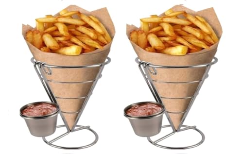 2pcs französische Pommes stehen Korb mit Sauce Dippers, Frisy Pommes Chips Holder Snack Stand für Heimfeiern, Hinterhofpicknicks und Outdoor -Veranstaltungen im Freien