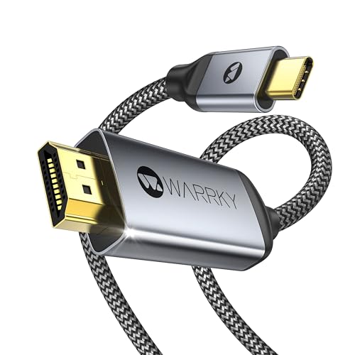WARRKY 4K USB C auf HDMI Kabel 1.8M, |Vergoldete, Geflochten| Thunderbolt 4 auf HDMI Kabel, Kompatibel mit iPhone 15 Serie, MacBook Pro/Air, Mac, iPad Pro, Galaxy S8 zu S23, Surface Pro, XPS, HP, usw.