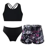 Alvivi Mädchen Bikini Tankini Set 3tlg.Tank Top+Shorts Slip Dreiteiliger Badeanzug Bademode Kinder Badebekleidung Schwimmanzug Sport Set Gr.98-176 Aa Briefe 170-176