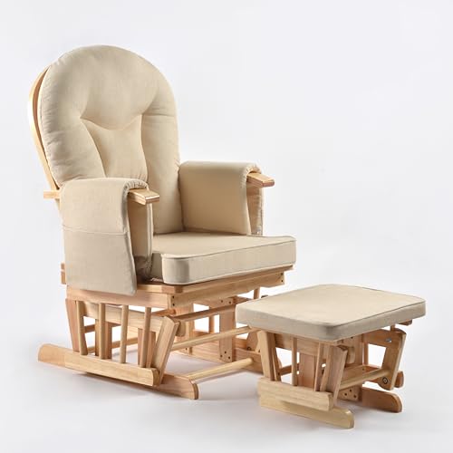 Stillstuhl Schaukelstuhl Babystuhl Glider Naturfarben cremefarbene Polster sessel