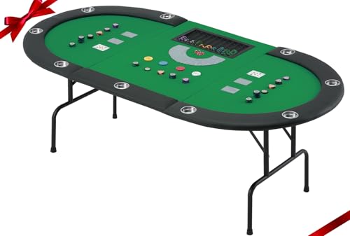 AVAWING Pokertisch Klappbar 9 Spieler, Spieltisch mit Getränkehalter aus Edelstahl,Poker Tisch (Grün)