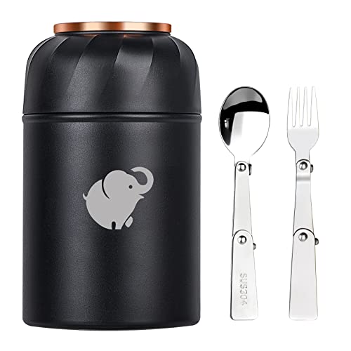 HOUSETEC Lebensmittelflasche, 850 ml, Thermo-Lebensmittelflasche mit faltbarer Gabel und Löffel, auslaufsichere Suppenflasche für Erwachsene, Lebensmittelflaschen für heiße Speisen, tragbare