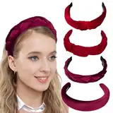 YBCCBY 4er Set Samt Haarreif Dirndl Damen mit Geflochtenem Knoten Breite Stirnbänder aus Weichem Samtstoff, Trachtenhaarreif Vintage Haarband Bordeauxrot Samthaarreif für Dirndl Hochzeit Alltag Fest