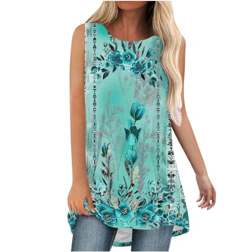 Druck Tanktop Frauen Sommermode Rundhals Ausschnitt Floral Gedruckt Ärmellose Baumwolle Tops Casual Elegant Shirt Bluse Damen Locker Basic Oberteile 2024 Neu Größe S-2XL