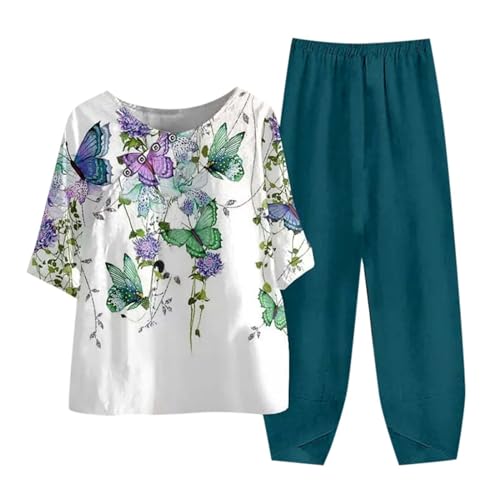 Damen Sommer Outfit Zweiteiler Tank Top + Shorts Sport Anzug Hosenanzüge Schlafanzug Leinen Set Freizeit Teenager Mädchen Kleidung Musselin Loungewear