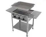 ChattenGlut Professional Gastrobräter 3-flammig Tischgerät Edelstahl Stahlbrenner für Flüssiggas 650x530x800mm (10,8kW Rost + Pfanne + Seitenablagen)