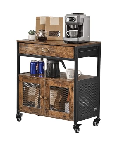 VEVOR Kaffeebarschrank 61 x 36 x 70,5 cm Kaffeebarschrank im Landhausstil mit 4-stufigem Stauraum, beweglicher Kaffeebartisch mit Rollen &Netztür, Sideboard-Buffetschrank für Küche Eingangsbereich