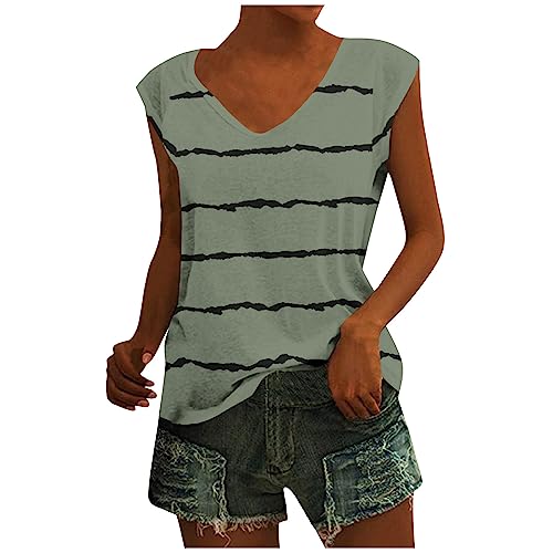 SCBFDI Ärmellose Bluse Shirt Damen Crop Tops Damen Sexy Sommerliche Oberteile Damen Top Bunt Sport Tank Top Damen Weite Oberteile Damen Sommer Unterhemd Damen Leinen Shirt Damen Grün 5XL